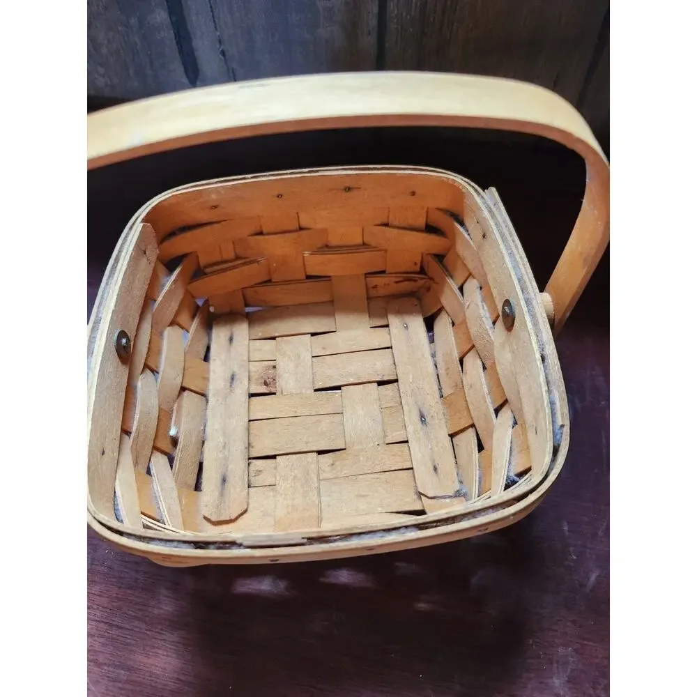 Longaberger Handwoven Small Square Basket Single Handle Signed